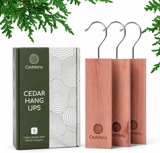 Cedar Hang Ups 8 Pack | Natural Cedar Blocks for Clothes Storage | Eco Friendly Cedarwood for Closets | Moth Ball Alternative